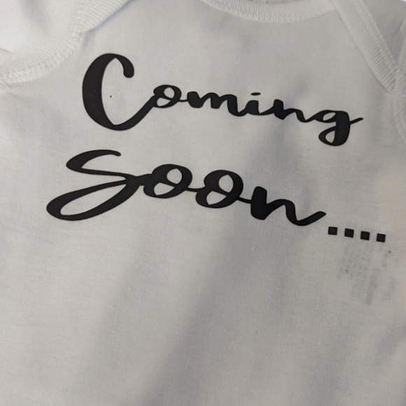 Pregnancy Announcement One Piece T-shirt - Coming Soon - Picture 3 of 3